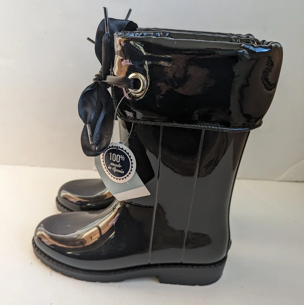 NWB Igor Campera Charol Girl's Sz 5.5 /36Bow Rain Boots Black made in Spain